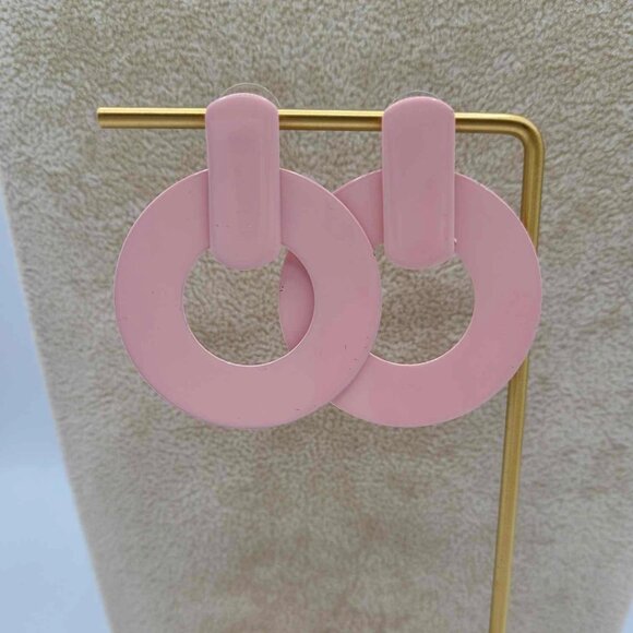 J Crew Pink Enamel Circle Earrings - Picture 1 of 12